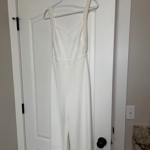 Lulus Love Aglow White Pearl Beaded Sleeveless Straight Leg Jumpsuit - Size S - Picture 2 of 7